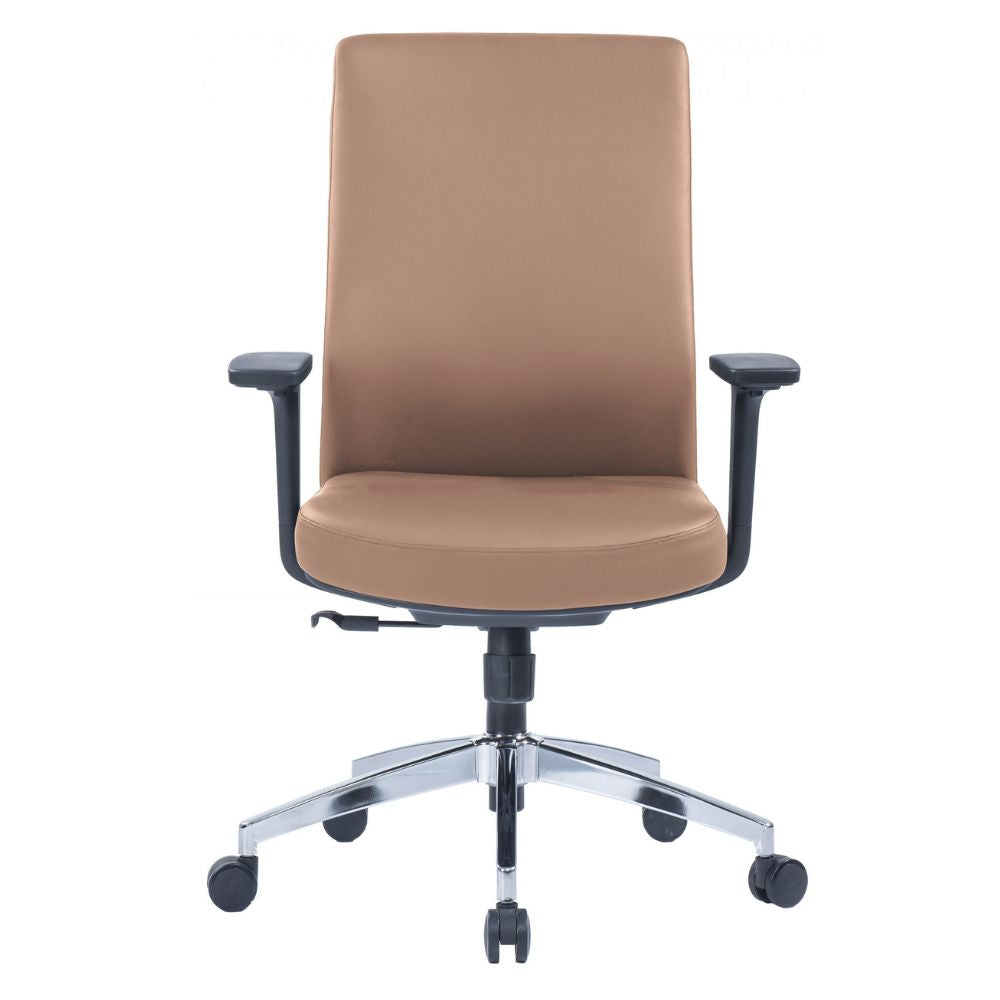 CH-366B ergonomic brown medium back office chair with adjustable armrest and grey nylon base