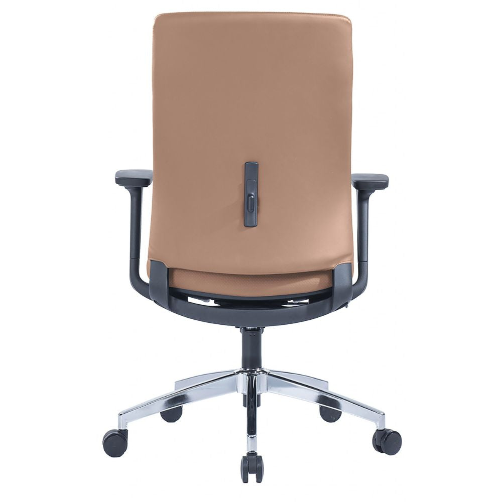 CH-366B ergonomic brown medium back office chair with adjustable armrest and grey nylon base