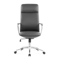 Ergonomic black high back chair with aluminum armrests and chrome steel base on casters