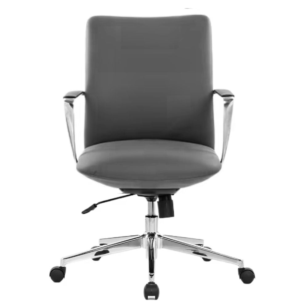CH-527B Ergonomic medium back office chair with plywood frame, molded foam seat, aluminum armrests, chrome steel base, and caster wheels