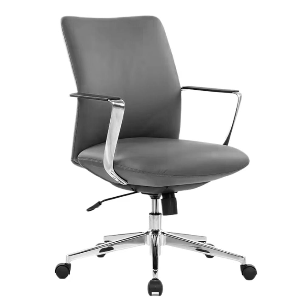 CH-527B Ergonomic medium back office chair with plywood frame, molded foam seat, aluminum armrests, chrome steel base, and caster wheels