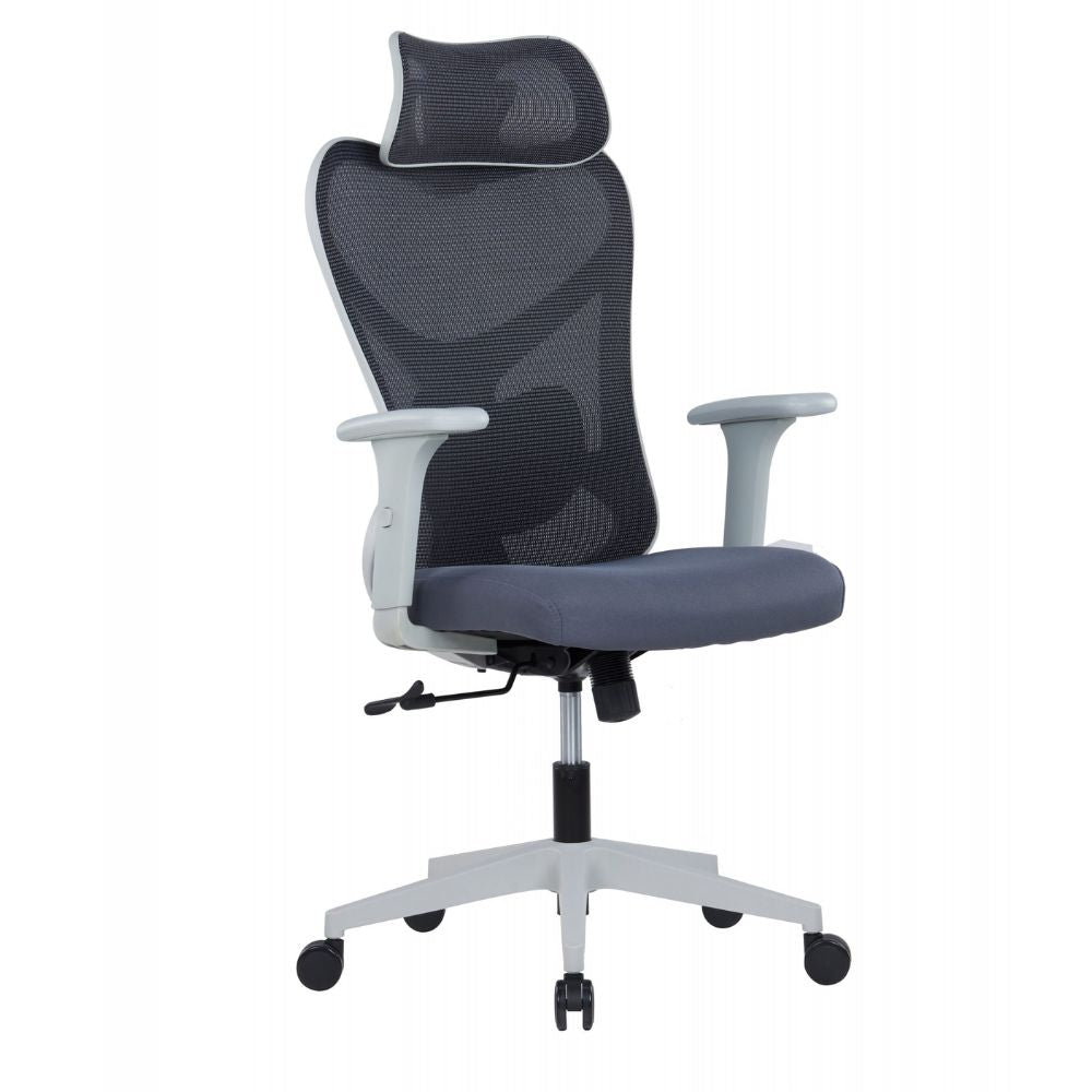 CH-535A-HS ergonomic high back office chair with adjustable headrest, lumbar support, PU armrests, molded foam seat, and mesh backrest