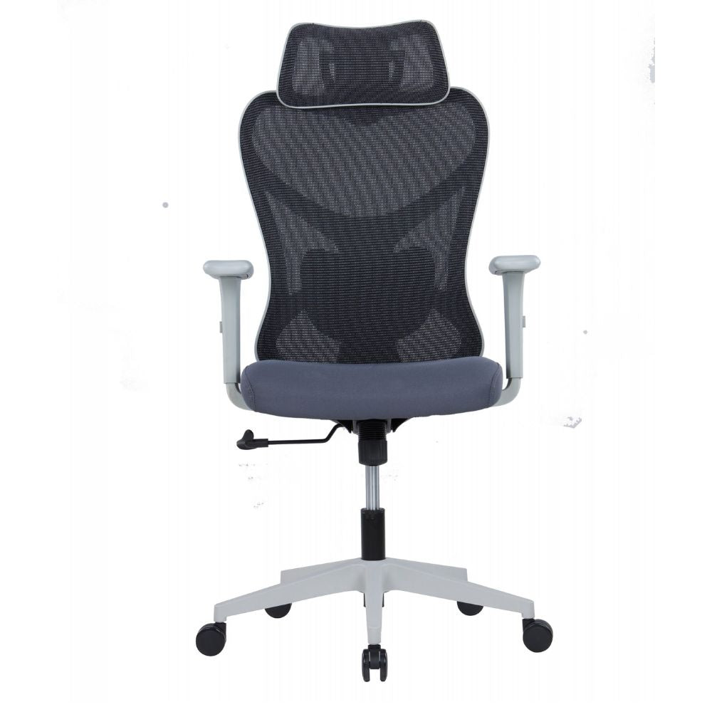 CH-535A-HS ergonomic high back office chair with adjustable headrest, lumbar support, PU armrests, molded foam seat, and mesh backrest