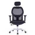 Ergonomic high back office chair with adjustable headrest, 2D armrests, lumbar support, and chrome gaslift base