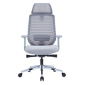ESP2-005A ergonomic high back office chair with grey mesh, adjustable lumbar support, 2D PU armrests, cushioned seat, reclining function, and chrome base