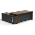 Modern EVO Executive Table with wood and black finish, featuring an L-shaped design and built-in storage compartment