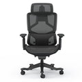 EZY-001A Ergonomic high back black office chair with mesh design, 5D foldable armrests, adjustable lumbar support, liftable backrest, and black nylon base with PU casters