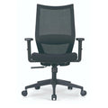 HY-718B Ergonomic black medium back office chair with mesh back, adjustable lumbar support, armrests, and five-star nylon base with PU wheels