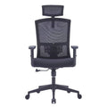 U-037A Ergonomic high back black office chair with mesh back, adjustable headrest and armrests, nylon base, and casters