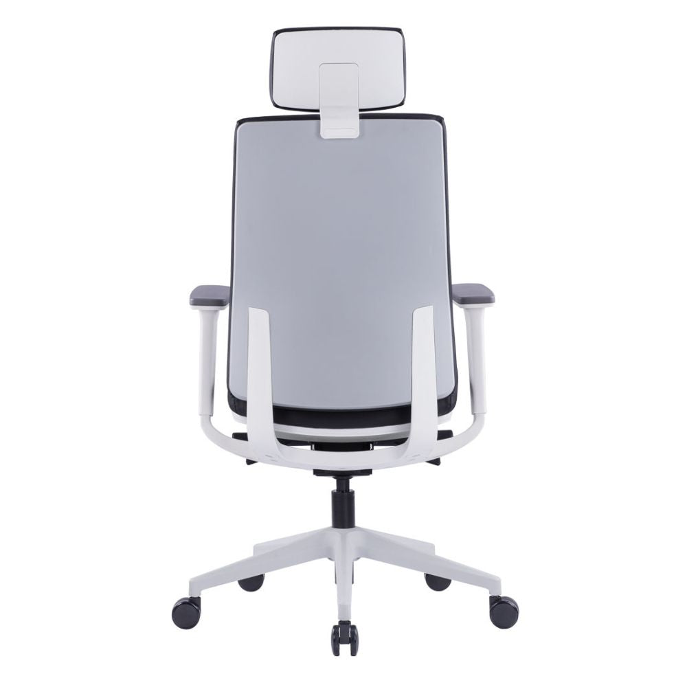VIX-AG Ergonomic high back PU office chair with adjustable headrest, armrests, and grey nylon base with casters